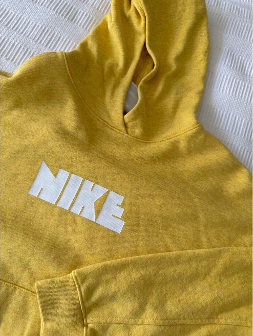 Nike Sportswear Circa 72 Yellow Block Logo Cropped French Terry Hoodie Medium